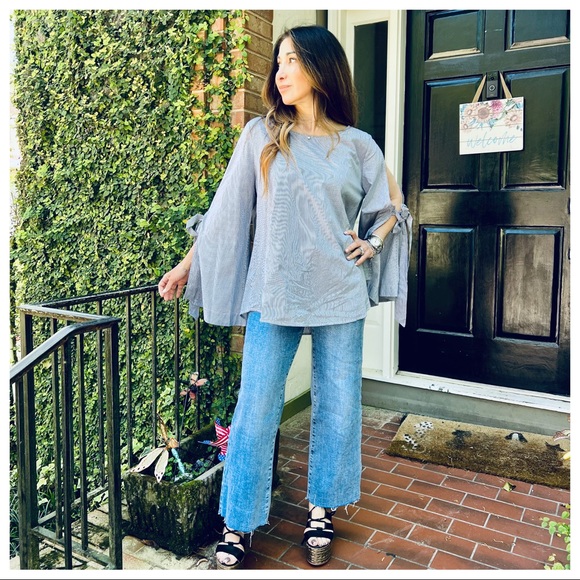 Most Fabulous Striped Bell tie Sleeves Tunic Top - Picture 5 of 10